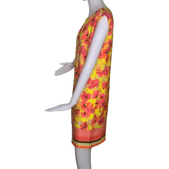 Loft Boxy Floral Dress Size 8 Yellow and Orange Slit Sleeves - Picture 5 of 16